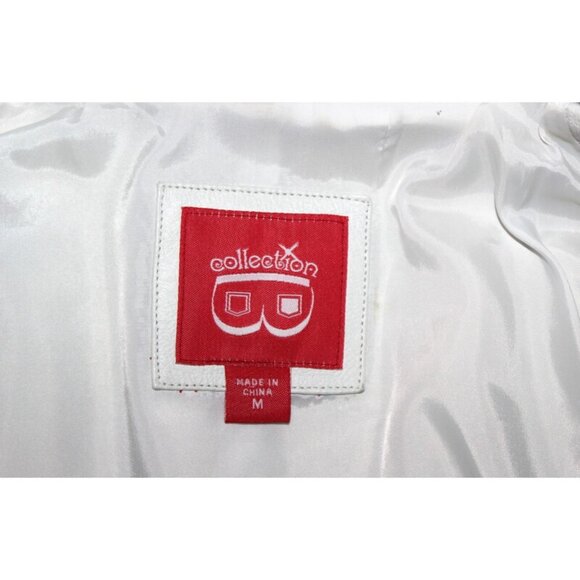 COLLECTION (European Brand) Genuine Leather Slim-Fit Cropped Moto Jacket, White - Picture 7 of 10
